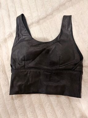 Black Faux-Leather Cropped Tank with Scoop Neck